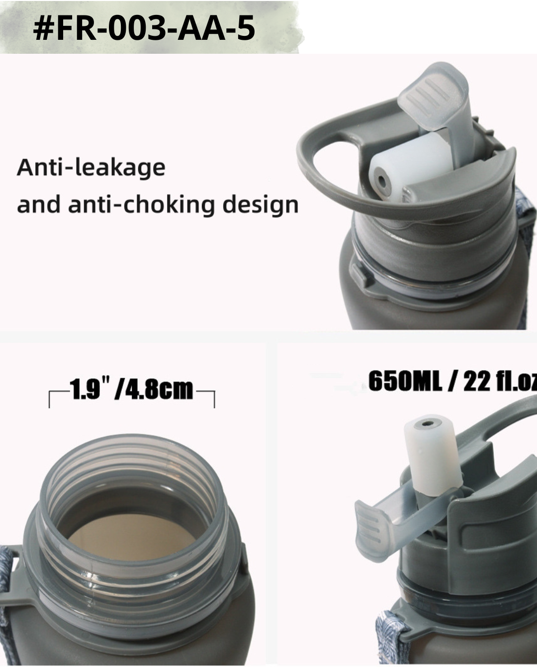 Bouteille d’eau pliante en silicone, bouteilles d’eau pliables en silicone réutilisables et étanches pour le sport, le camping, sans BPA – Image 6