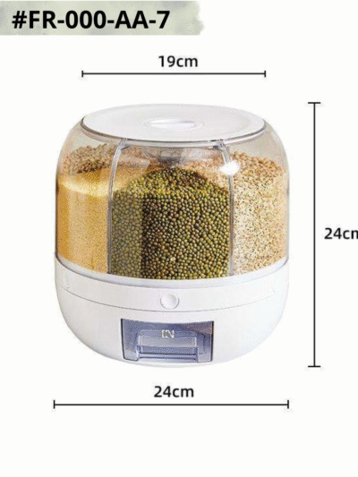 Organisateur de grains Diviseur rotatif Pot scellé Stockage de qualité alimentaire Stockage transparent Seau à riz de cuisine rond